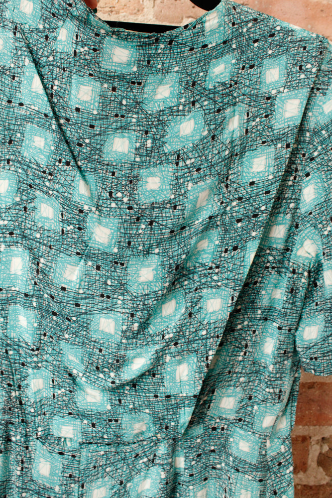 1950s Silk Atomic Print Dress - Large