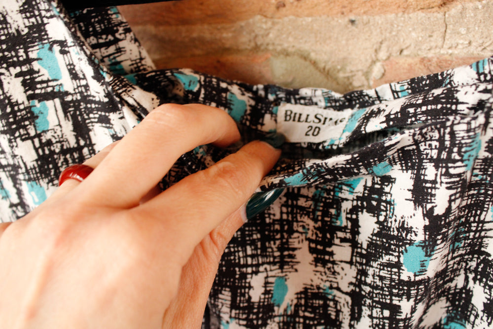 1950s Bill Sims Abstract Black & Turquoise Dress - Large