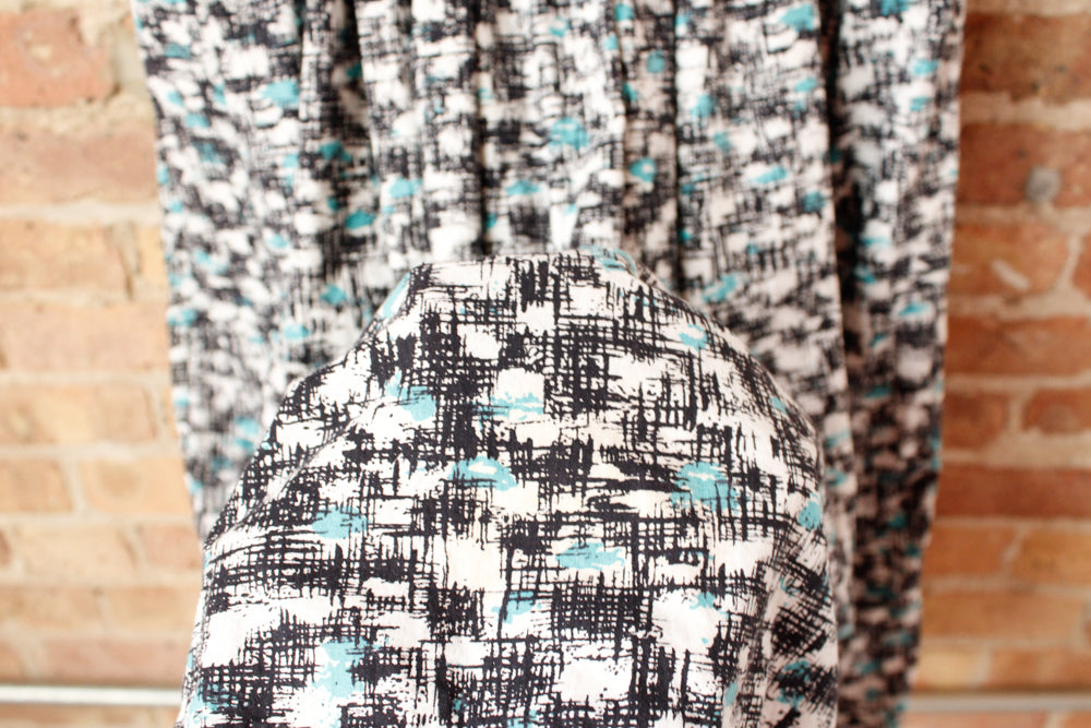 1950s Bill Sims Abstract Black & Turquoise Dress - Large