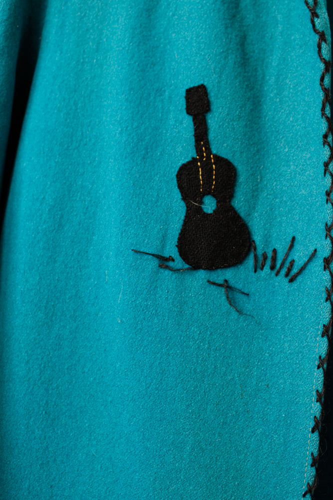 1940s Rare Turquoise & Black Wool Tourist Jacket - Medium