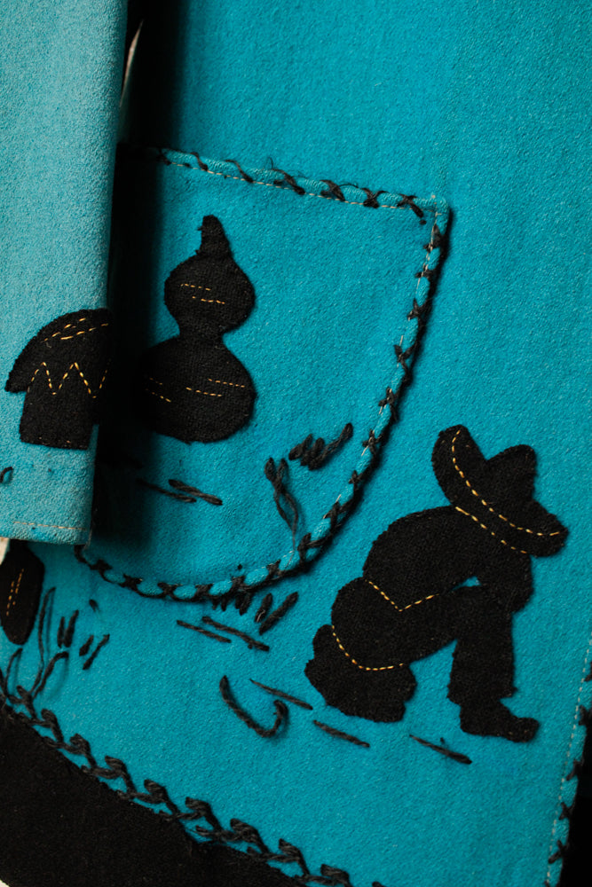 1940s Rare Turquoise & Black Wool Tourist Jacket - Medium