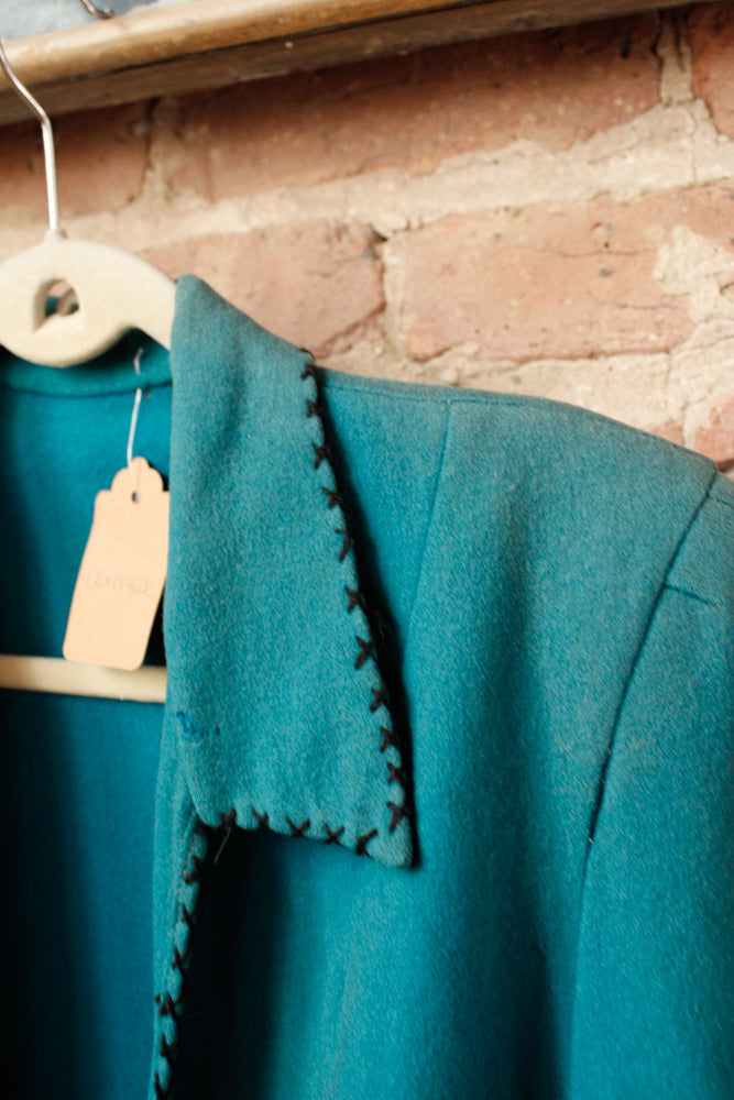 1940s Rare Turquoise & Black Wool Tourist Jacket - Medium