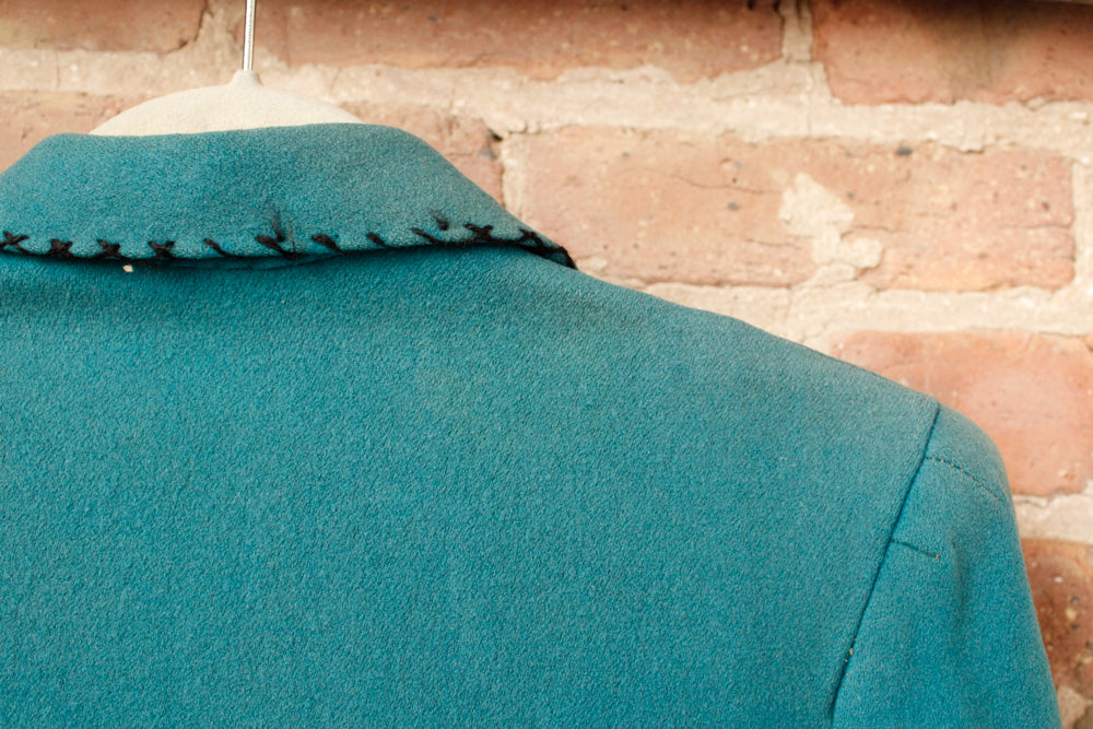 1940s Rare Turquoise & Black Wool Tourist Jacket - Medium