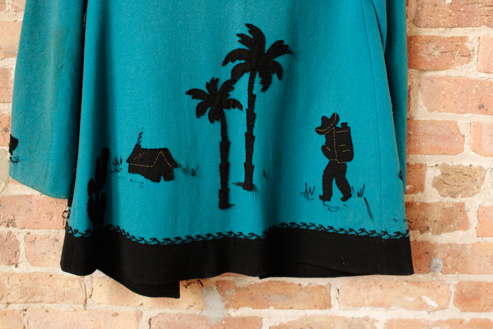 1940s Rare Turquoise & Black Wool Tourist Jacket - Medium