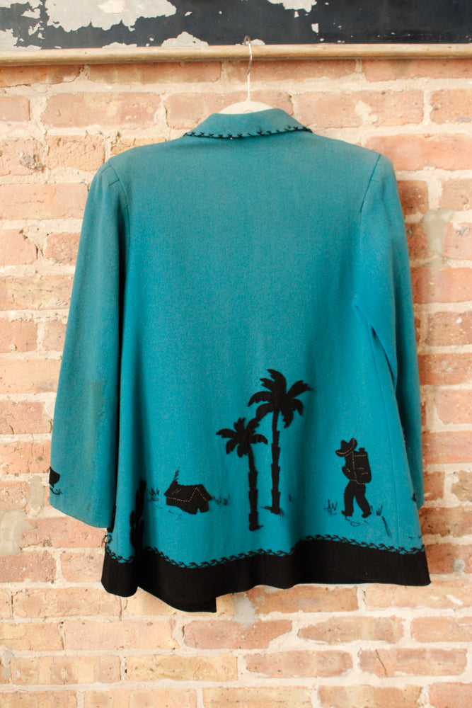 1940s Rare Turquoise & Black Wool Tourist Jacket - Medium