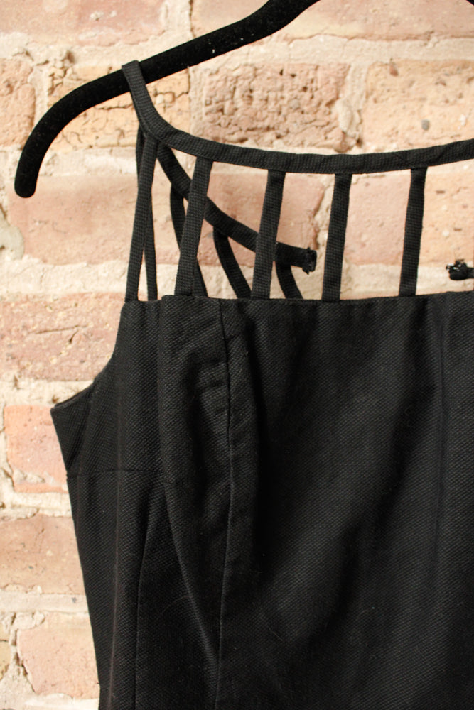 1950s Black Cotton Cage Dress - Small