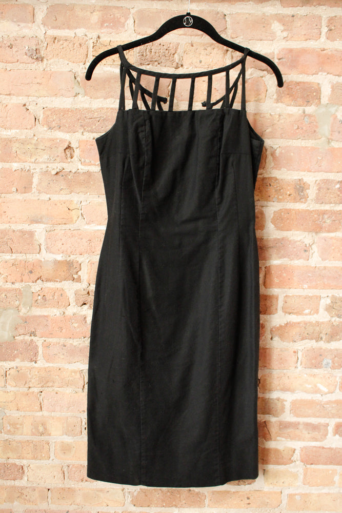 1950s Black Cotton Cage Dress - Small