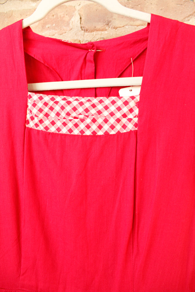 1950s Magenta Pink Peekaboo Gingham Dress - Small