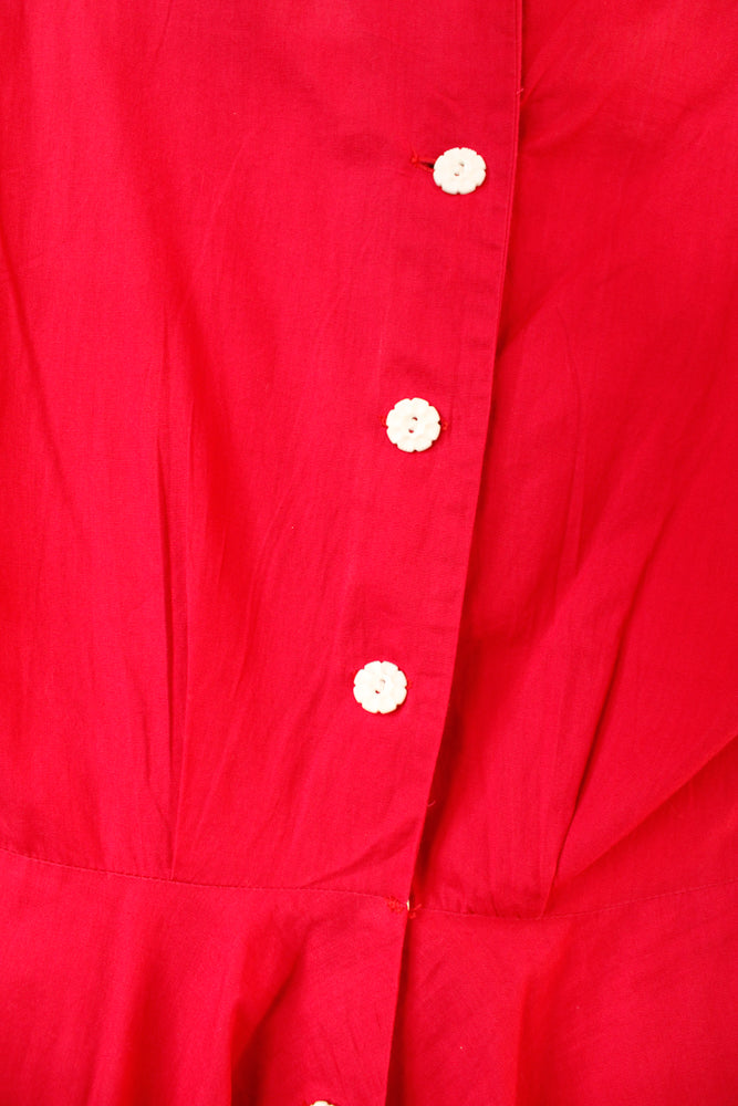 1950s Magenta Pink Peekaboo Gingham Dress - Small