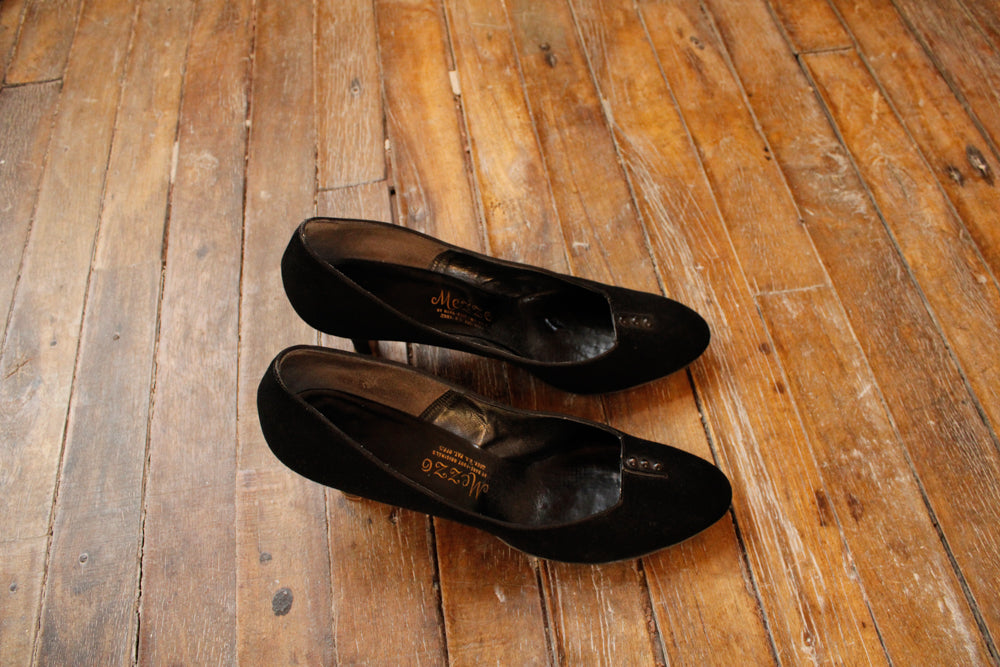 1950s Mezzo Brushed Leather Black Heels - 8.5