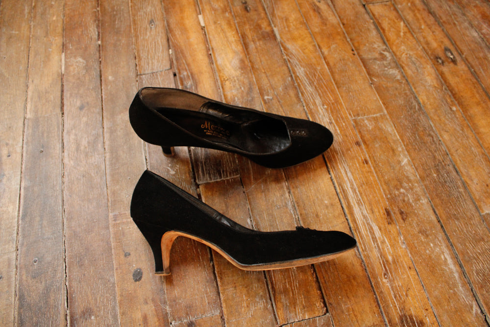 1950s Mezzo Brushed Leather Black Heels - 8.5
