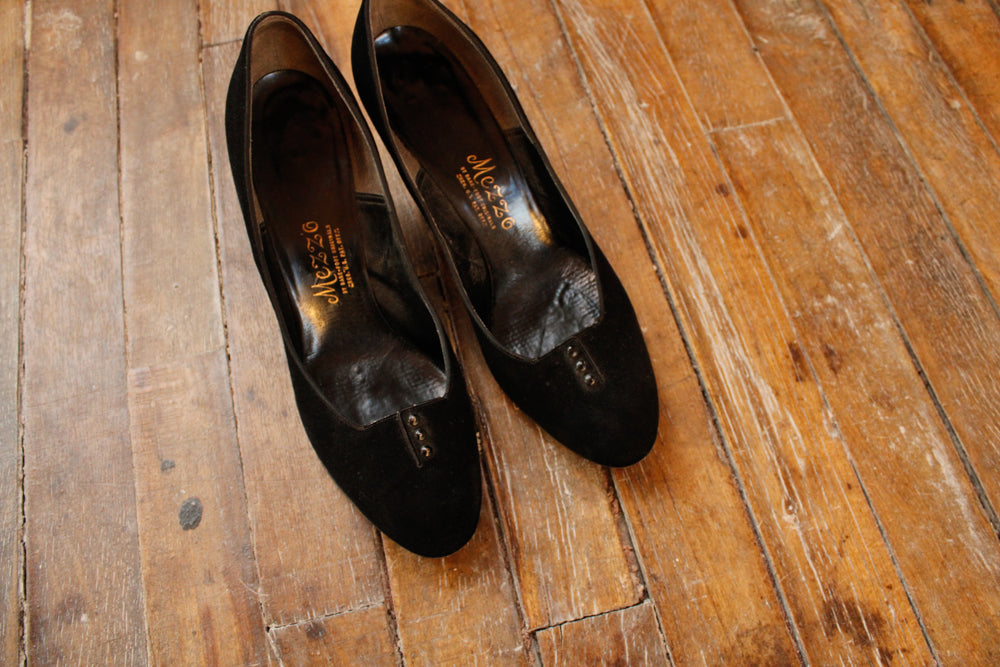 1950s Mezzo Brushed Leather Black Heels - 8.5