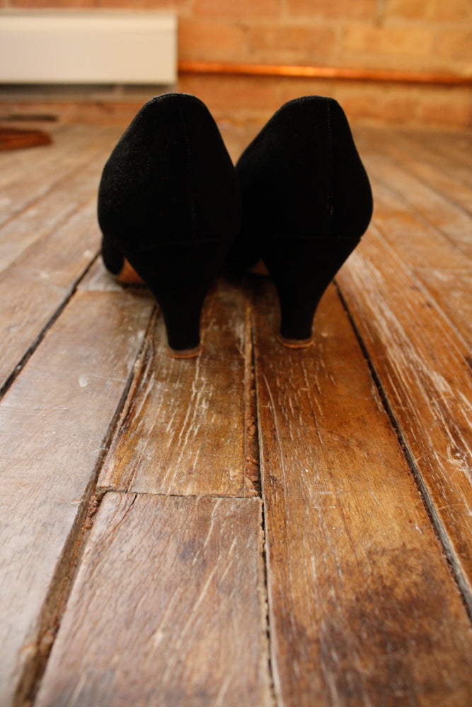 1950s Mezzo Brushed Leather Black Heels - 8.5