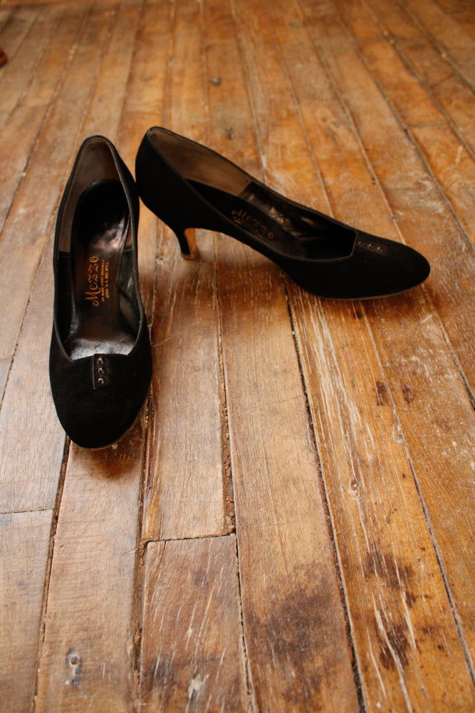1950s Mezzo Brushed Leather Black Heels - 8.5