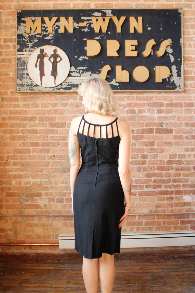 1950s Black Cotton Cage Dress - Small