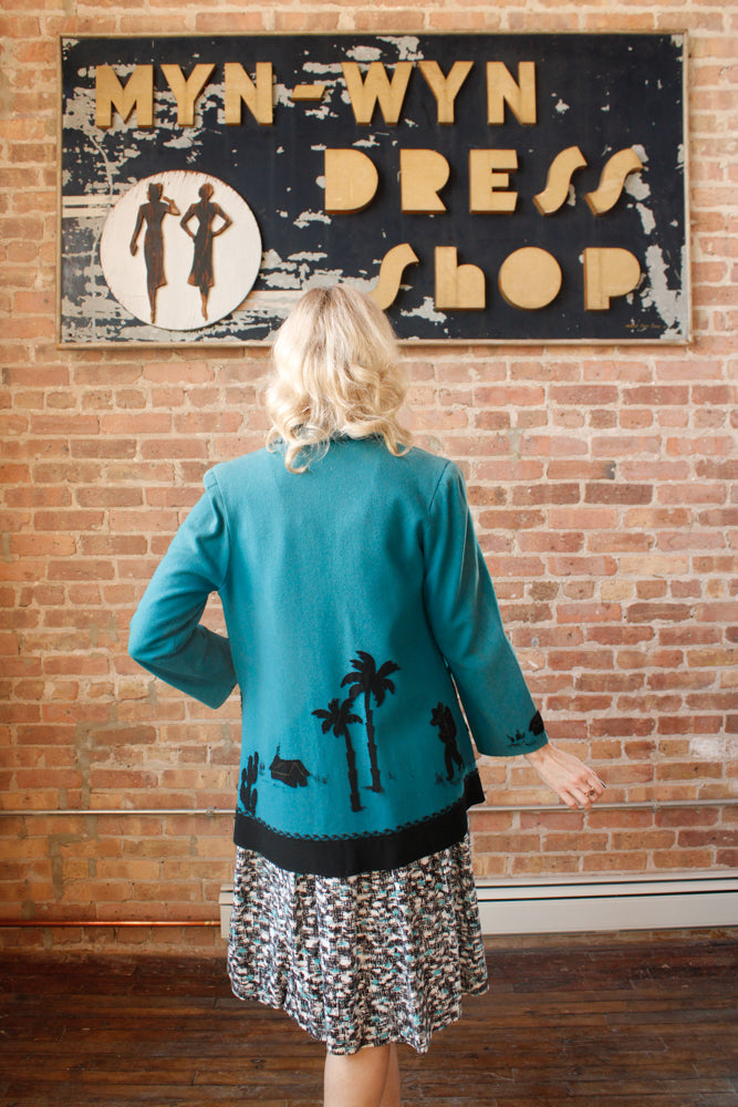 1940s Rare Turquoise & Black Wool Tourist Jacket - Medium