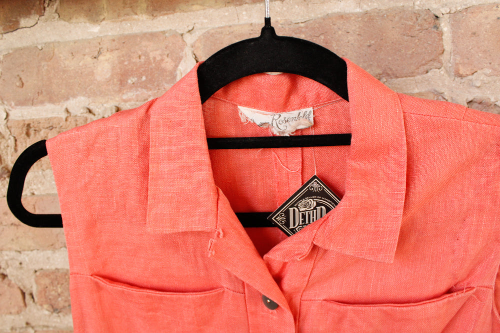 1950s Coral Linen Dress by Henry Rosenfeld - Medium