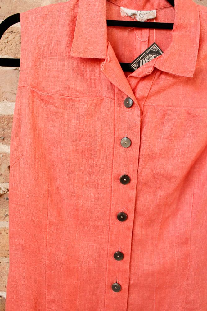 1950s Coral Linen Dress by Henry Rosenfeld - Medium