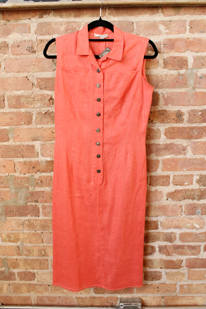 1950s Coral Linen Dress by Henry Rosenfeld - Medium
