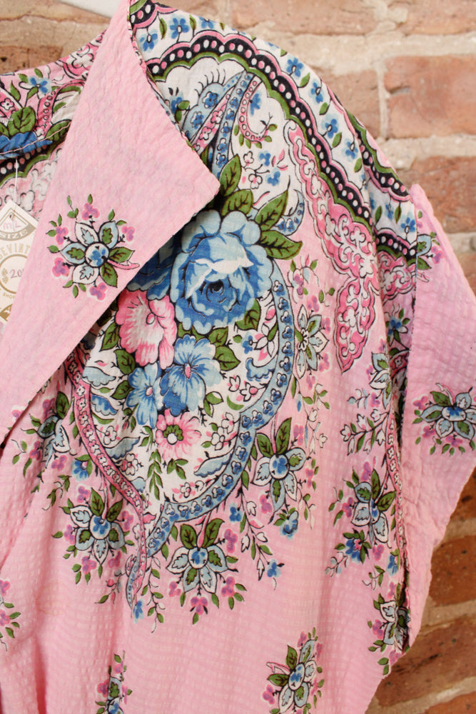 1940s Seersucker Floral Dressing Gown - M/L