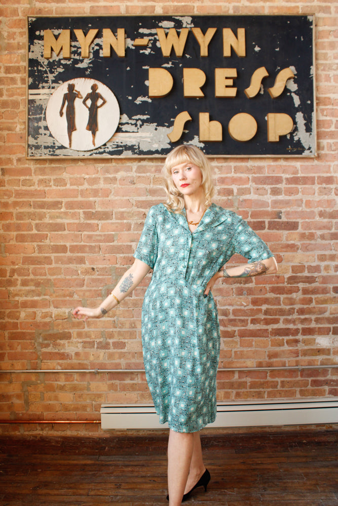 1950s Silk Atomic Print Dress - Large