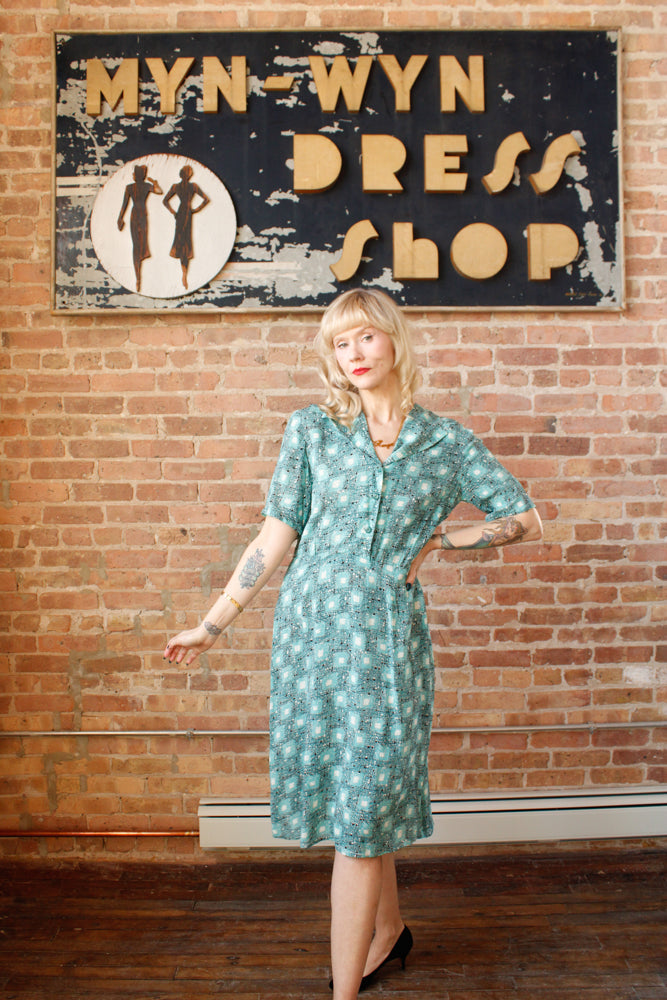 1950s Silk Atomic Print Dress - Large