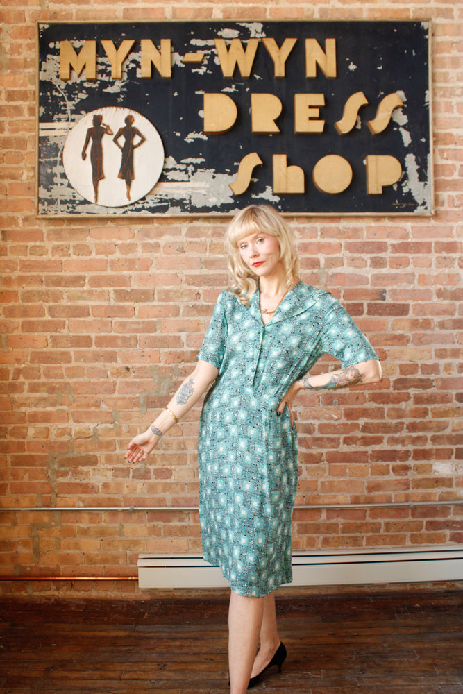 1950s Silk Atomic Print Dress - Large