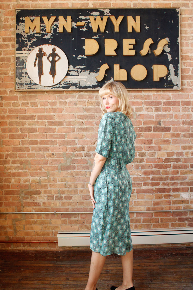 1950s Silk Atomic Print Dress - Large
