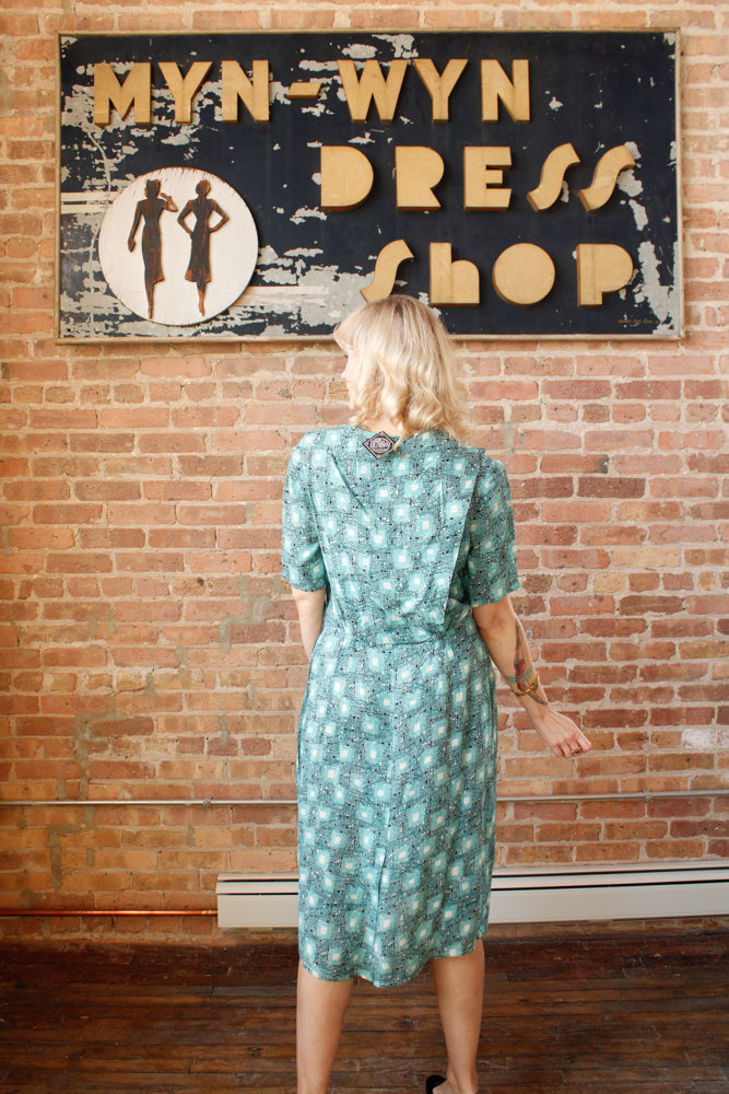 1950s Silk Atomic Print Dress - Large