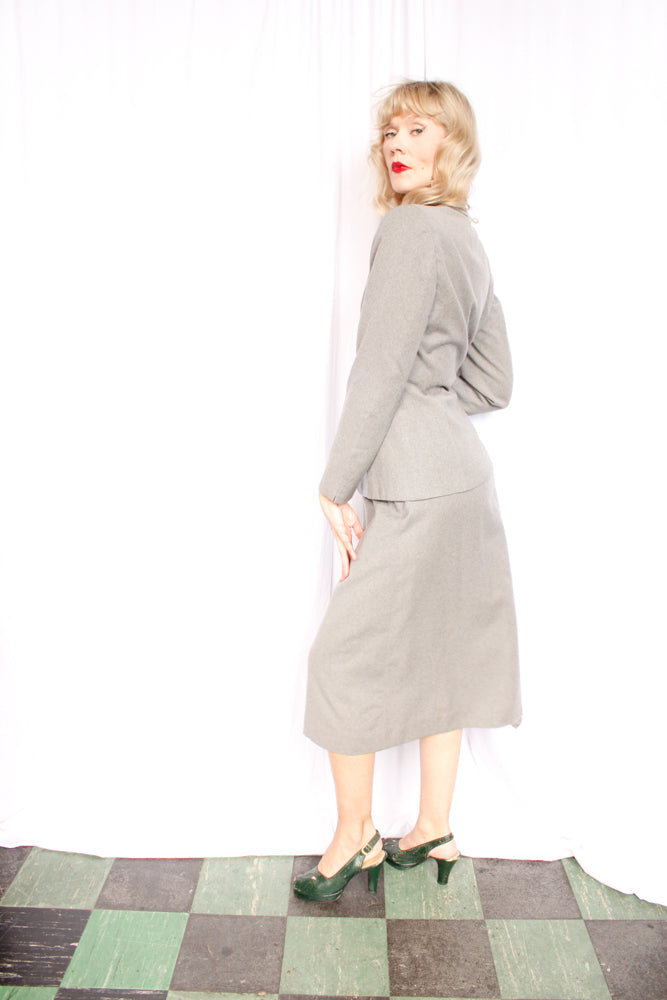 1940s Morris B Sachs Light Gray Suit - Small