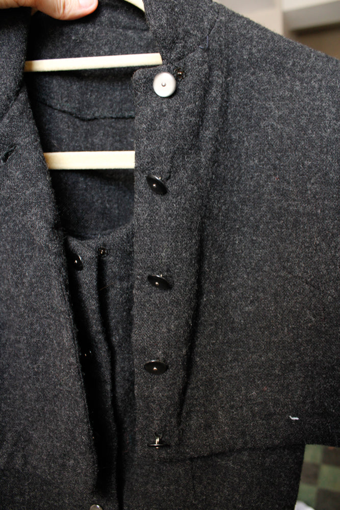 1950s Bombshell Charcoal Wool Dress & Bolero - Small