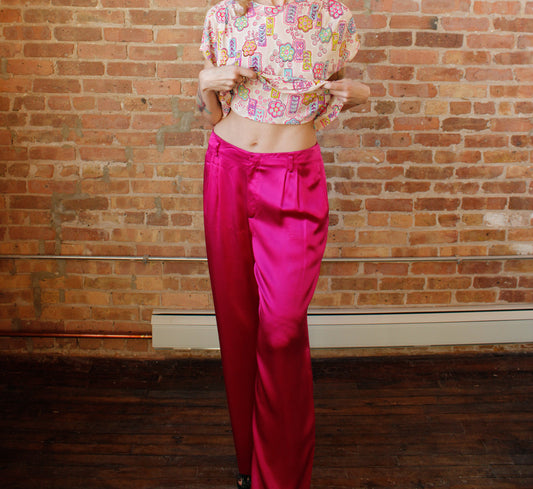2000s Ralph Lauren Magenta Pink Silk Pants - Medium