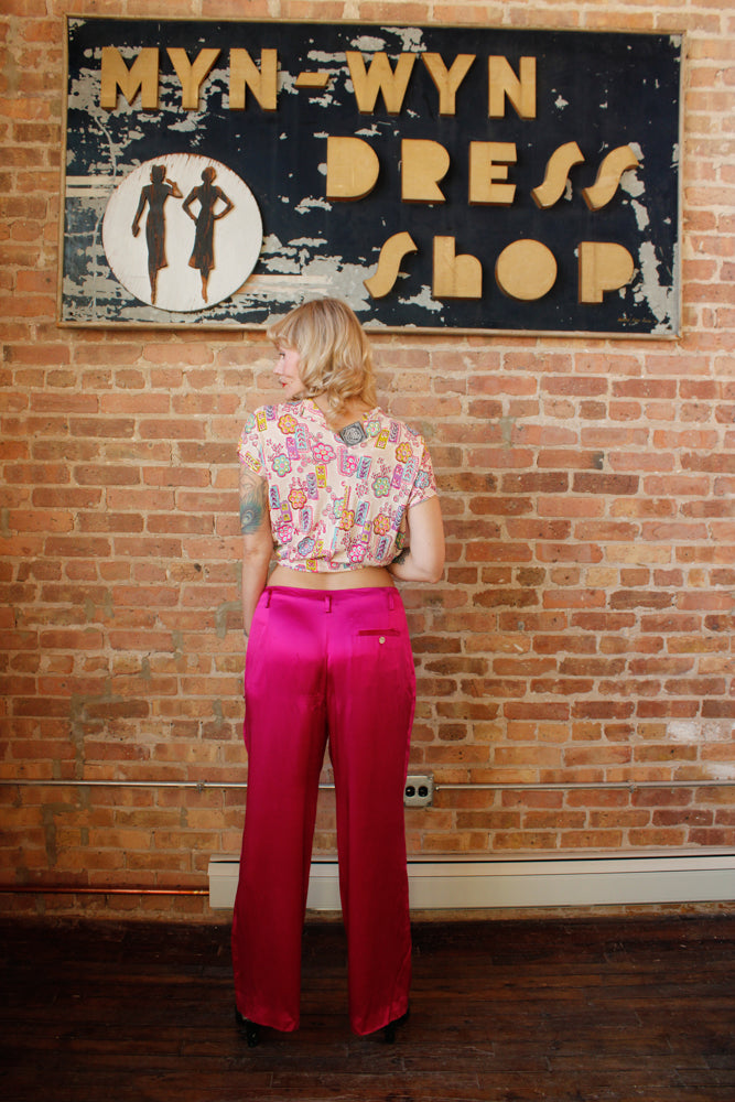 2000s Ralph Lauren Magenta Pink Silk Pants - Medium