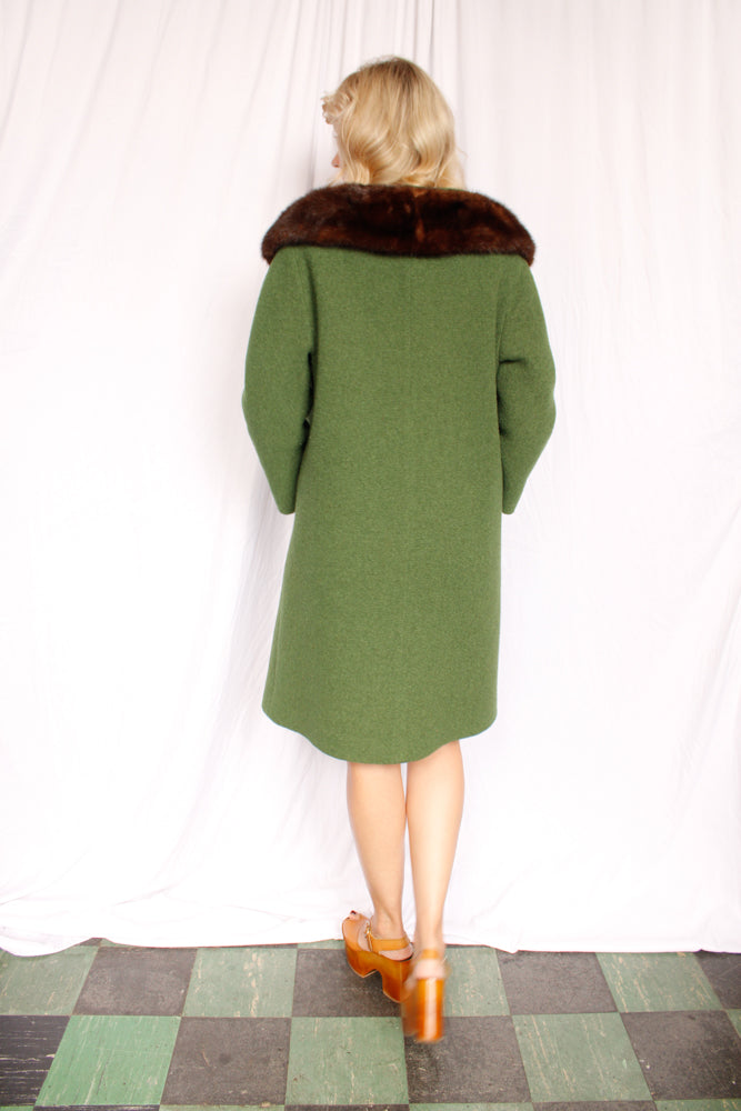1960s Green Boucle Wool Coat - Medium