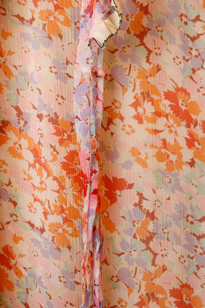 1920s Coral & Pink Silk Floral Dress - S/M