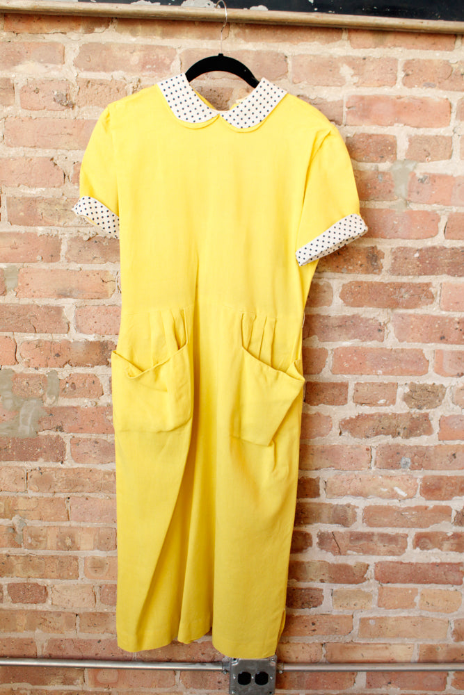 1950s Yellow Spring Sheath Dress - Medium