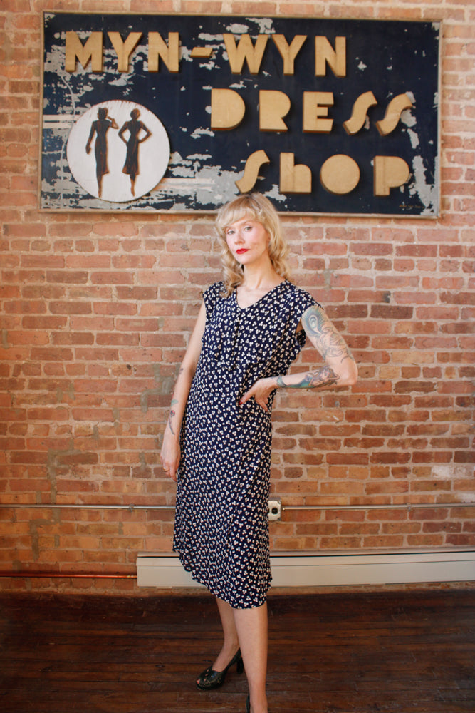 1930s Cherry Print Rayon Dress (AS IS)- Large