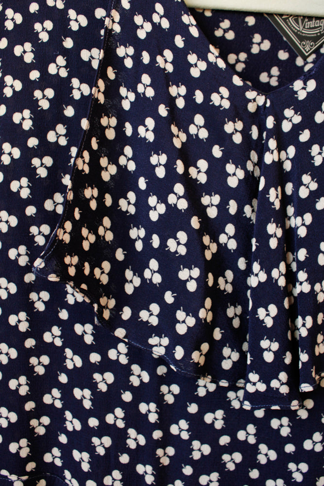 1930s Cherry Print Rayon Dress (AS IS)- Large