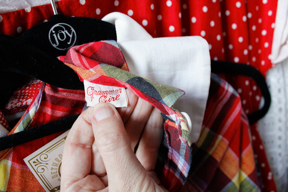 1940s Red Plaid Grammar Girl Dress - Small Petite