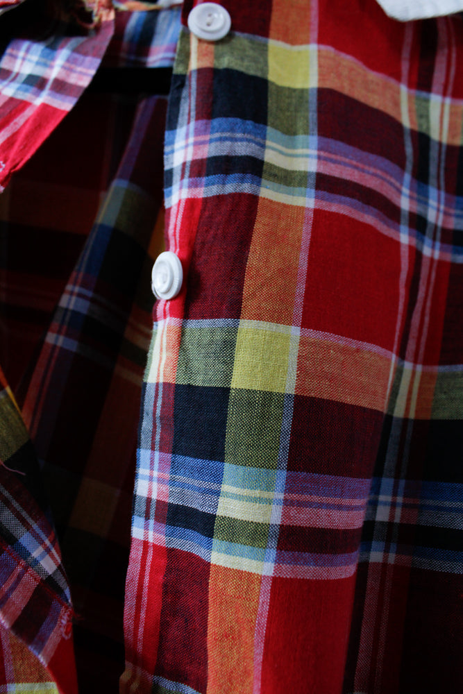 1940s Red Plaid Grammar Girl Dress - Small Petite