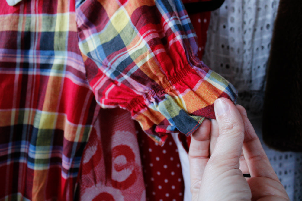 1940s Red Plaid Grammar Girl Dress - Small Petite