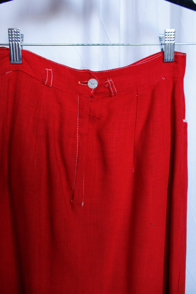 1950s Red Linen Bombshell Pencil Skirt - Xs