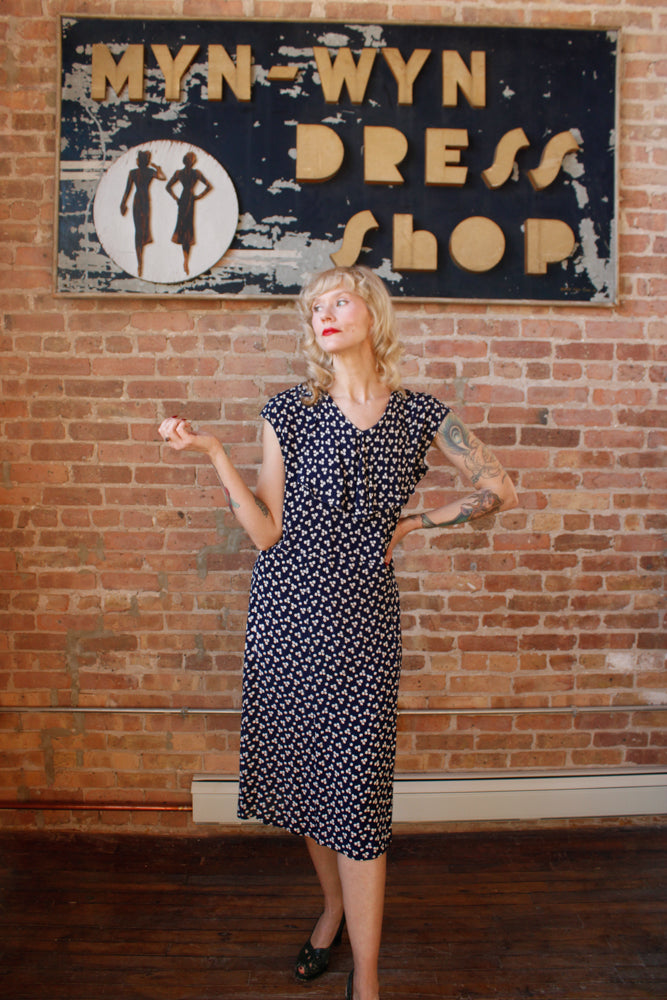1930s Cherry Print Rayon Dress (AS IS)- Large