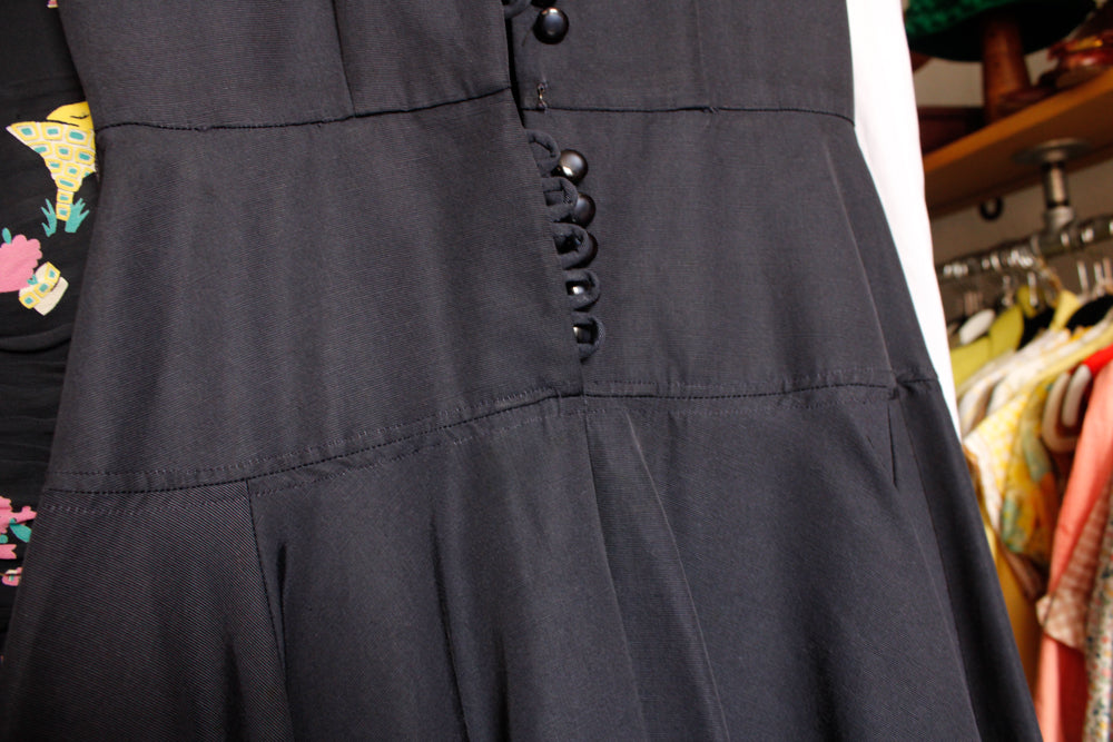 1950s Dior Style Silk Navy Dress - Small