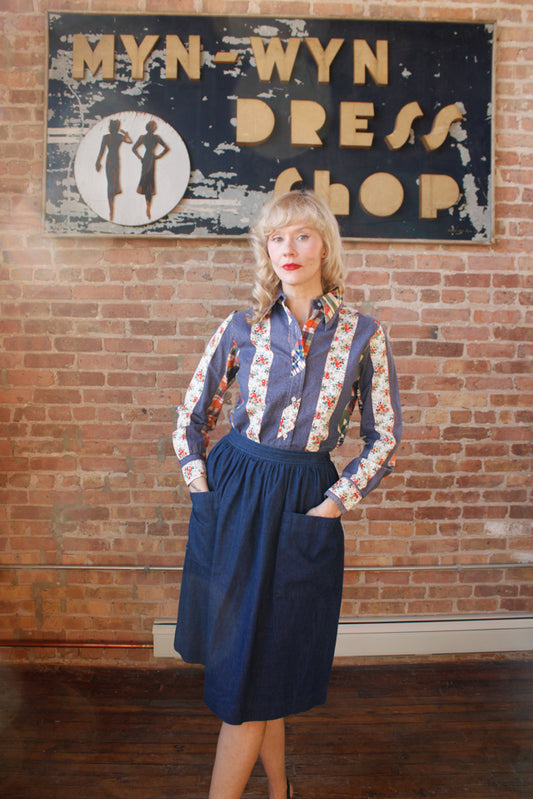 1980s Denim Meadowlark Skirt - Medium