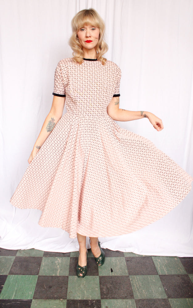 1950s Pat Hartley X Marks the Spot Silk Dress - Medium