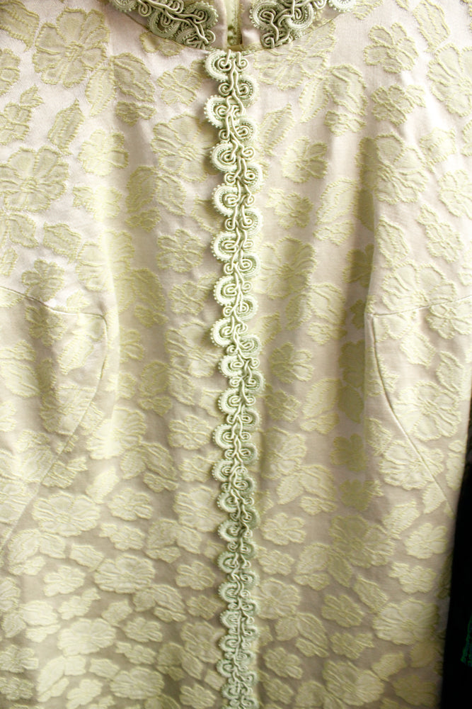1960s Floral Brocade Pale Green Dress & Jacket - Medium