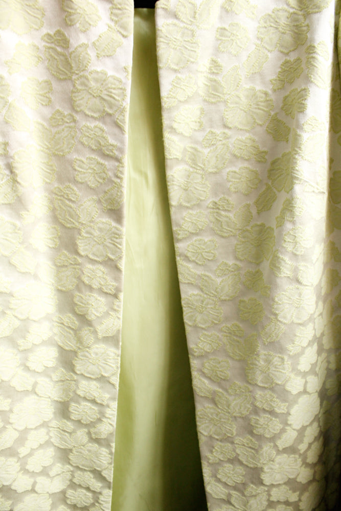1960s Floral Brocade Pale Green Dress & Jacket - Medium