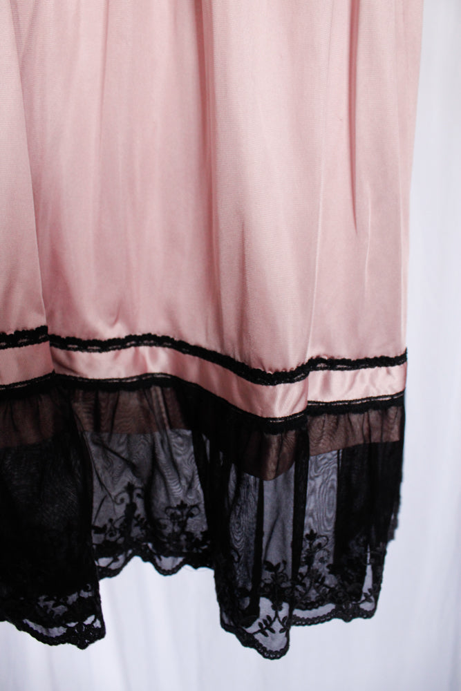 1950s sheer Madness Pink & Black Nylon Slip - Xs/S