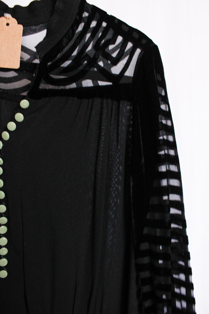 1930s Vamp Burnout Silk Velvet and Rayon Crepe Dress - XXL
